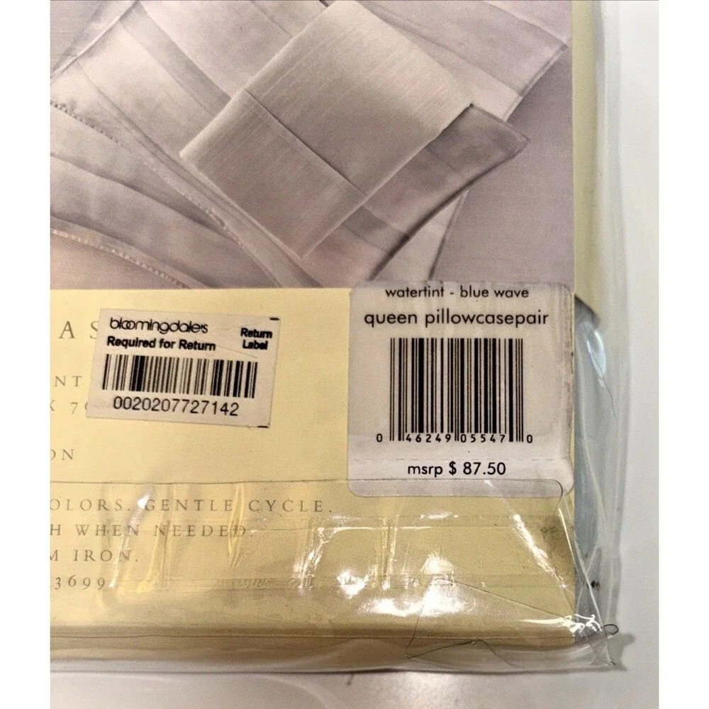 Barbara Barry Watertint Blue Wave Queen Pillow Cases 310 Thread Count NWT $87.50